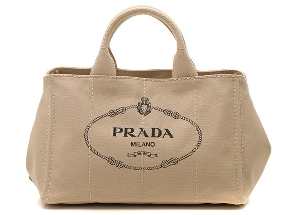Prada Canapa 2way Shoulder Bag Beige Cream canvas